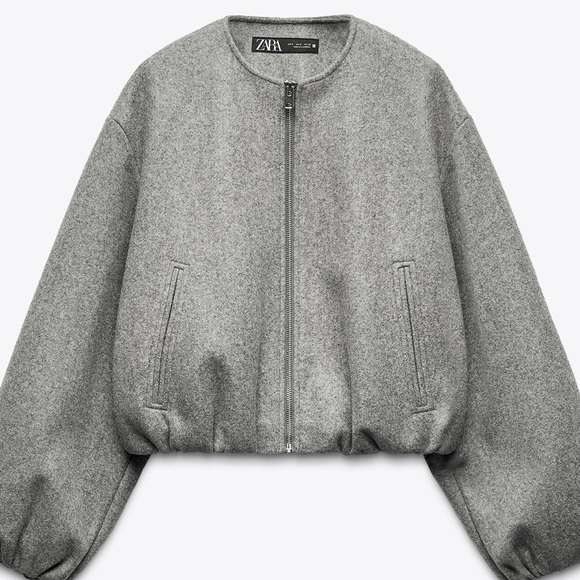 ZARA Gray Wool-Blend Bomber Jacket | Zip Front | Size L - Picture 5 of 6